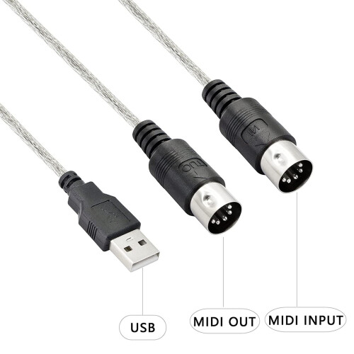 Προσαρμογέας καλωδίου USB MIDI, USB τύπου A αρσενικό σε MIDI Din5Pin καλώδιο διασύνδεσης με 1