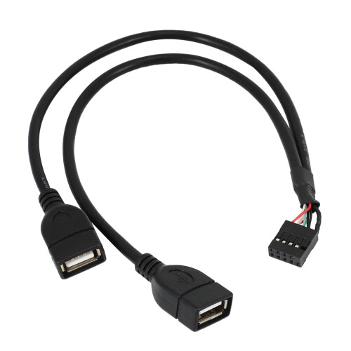 Cabo divisor em Y USB 2.0 de 10 pinos e 30 cm para placa-mãe e cabo extensor de 5 pinos e 2 cabos de 50 cm para placa-mãe. 1