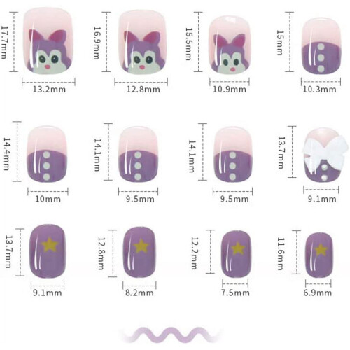 Rabbit-shaped press-on nails blue short full cover 24 pcs 1