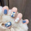 Rabbit-shaped press-on nails blue short full cover 24 pcs 6