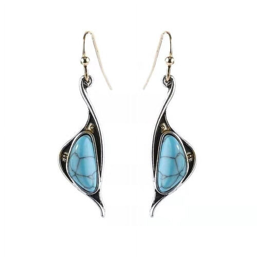 Turquoise Drop Earrings Bohemian Style 1 Pair