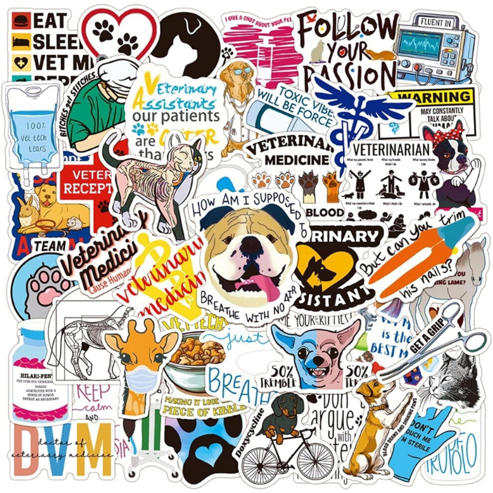 Funny Veterinary Stickers Waterproof Pvc 50 Pcs 9370362151452