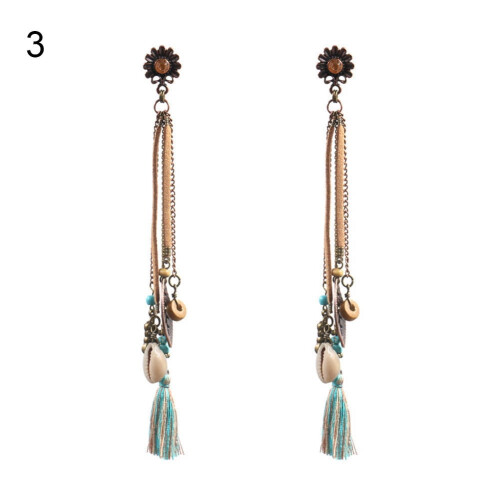 Women's boho sunflower shell tassel earrings