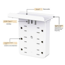 Extensor de Tomada Múltipla com Luz Noturna 10 em 1 para Montagem Na Parede, Organizador de Mesa para Casa/Escritório, Plugue Americano A