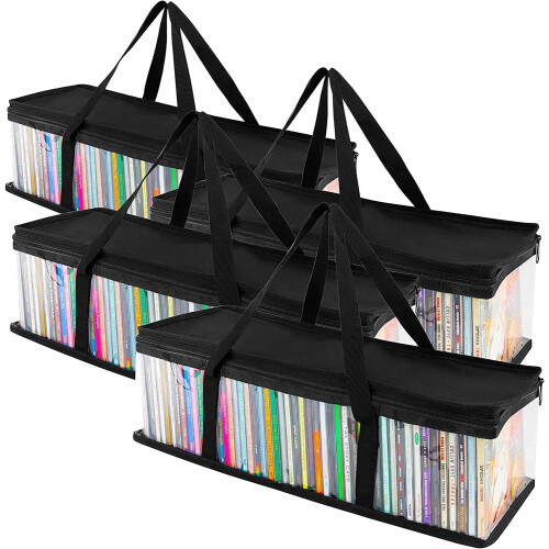 CD storage bags transparent PVC with handles 4 pack 1