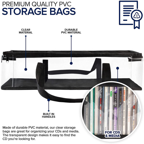 CD storage bags transparent PVC with handles 4 pack 2