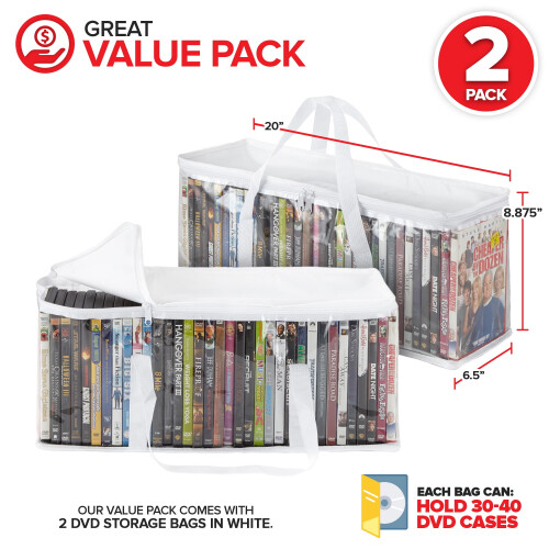 DVD storage bags set white with handles and zipper 1