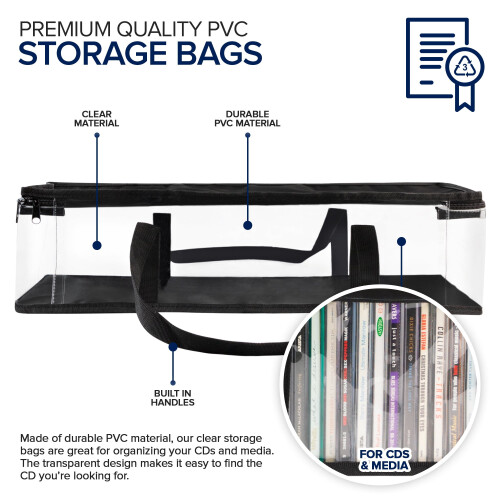 CD storage bags transparent PVC with handles 2 pack 1