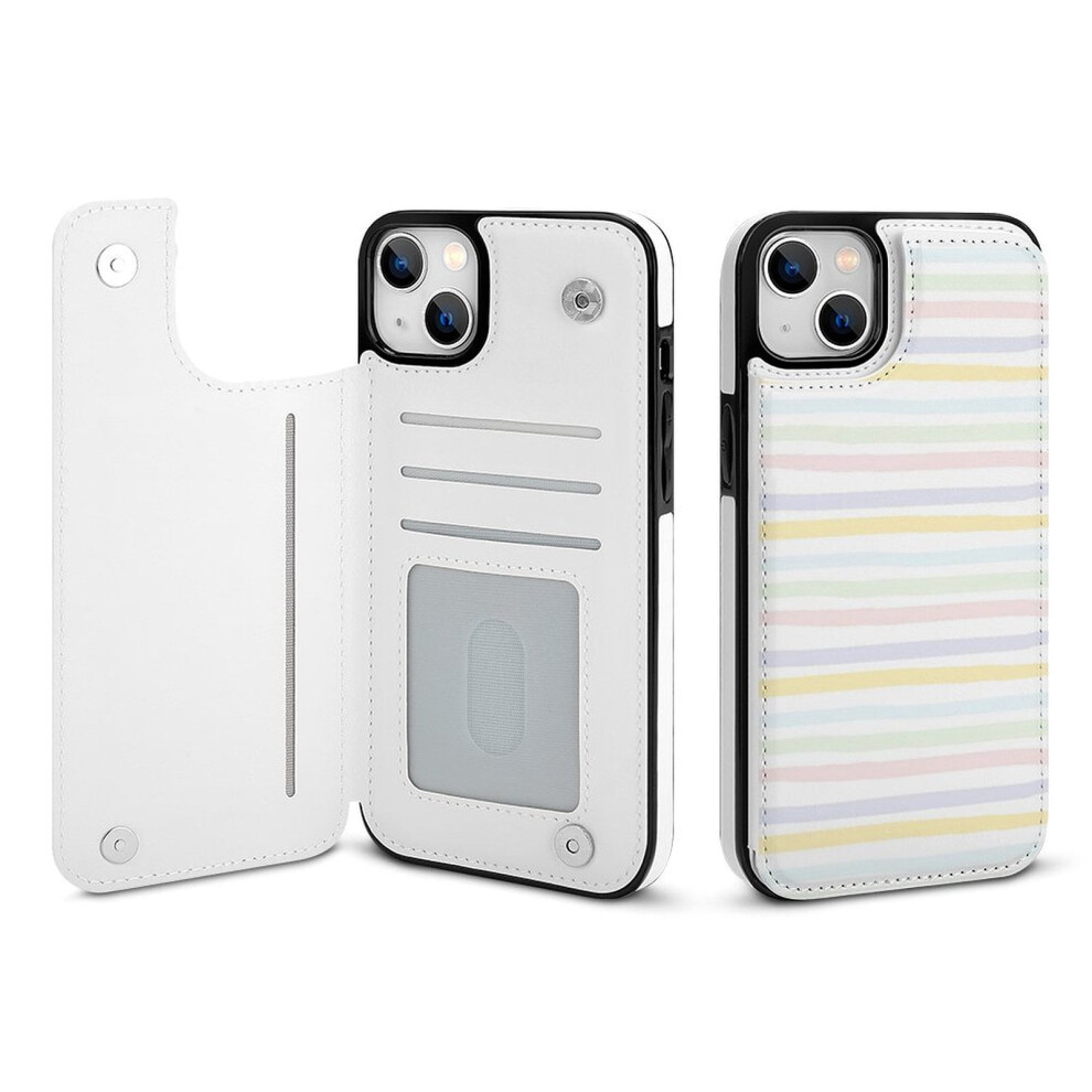 Striped Pu Leather Wallet Case For Iphone 14 Plus With Card 9370362172228