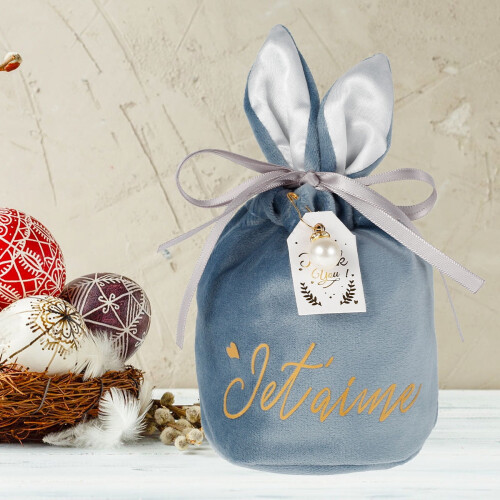 Bunny Ear Flannel Candy Gift Bags Blue 10 pcs 1
