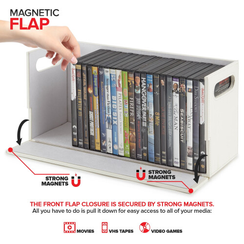 DVD storage box faux leather white holds 28 discs 2
