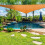 Toldo de jardim/pátio com proteção solar, impermeável e com raios UV, em formato triangular, para uso externo. 4