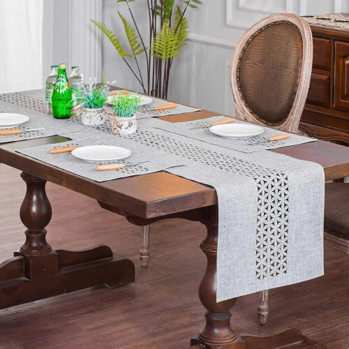 Gray Hollow Table Runner Rectangle Double-Sided Fabric 13 x 1