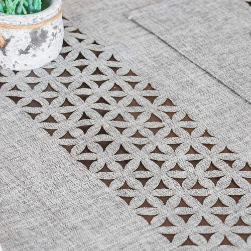 Gray Hollow Table Runner Rectangle Double-Sided Fabric 13 x 2