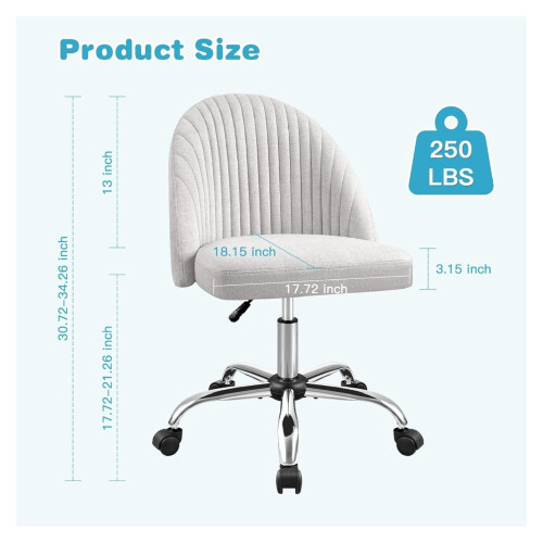 Modern Armless Office Chair Grey Fabric Adjustable Swivel 2