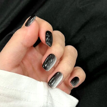 Black Cat Eyes Fake Nails Short Press-On 24pcs