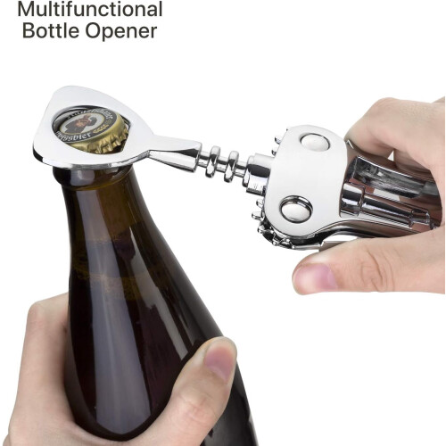 Abridor de vinho em liga de zinco com saca-rolhas e abridor de garrafas. 1