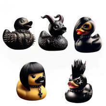 (5 piece set) Duckieville Ducks, Dark Punk Gothic Style Ducks, Handsome Ducks Ornaments