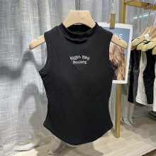 (Black) Wear Street Jazz With Chest Pads Womens Underwear Embroidered Letters Sleeveless Average size 85-125kg