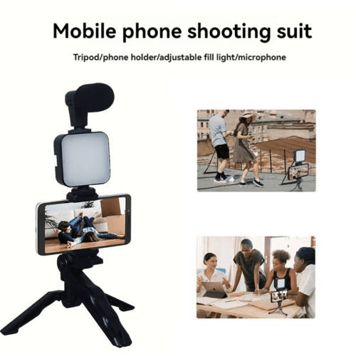 Mobile Phone Tripod Kit with Microphone and LED Light 1