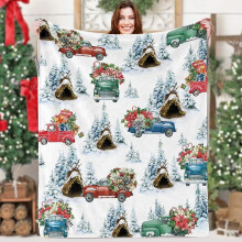 Christmas Throw Blanket Flannel Red Green Gold 50x60 in