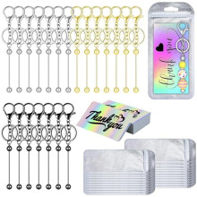 63 Pcs Beadable Keychain Bars Resealable Set Keychain Making Supplies Kit for DIY Pendant Jewelry