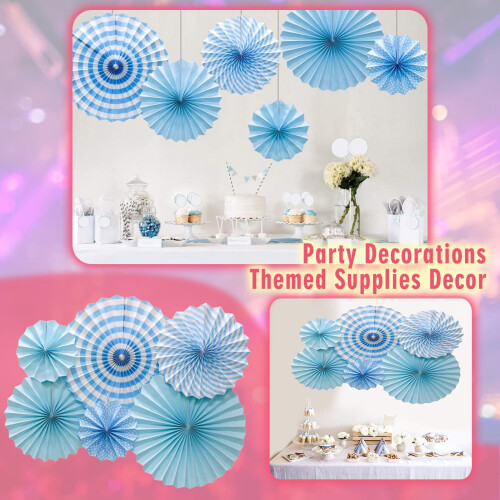 Wall Hanging Paper Fans Set Silver Blue 6-Pack 1
