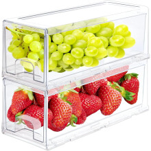 Clear Fridge Drawers Plastic Organizer Bins 2 Pack