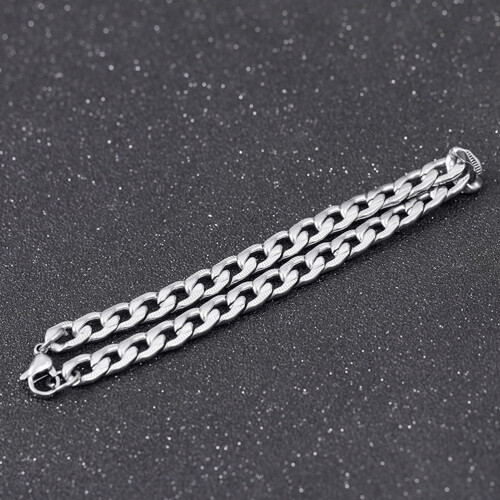 Men's Chunky Chain Bracelet Titanium Steel Silver 2