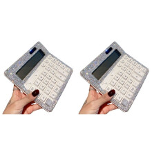 2X Rhinestone Crystal Calculator, Standard Desk Calculator LCD Display, Battery and Solar Powered Shiny Calculator