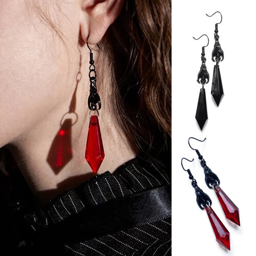 Women's vintage ruby/black gem drop earrings 1 pair 1