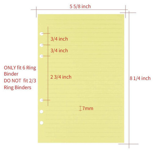 A5 ruled binder refills 6-hole punched 50 sheets 1
