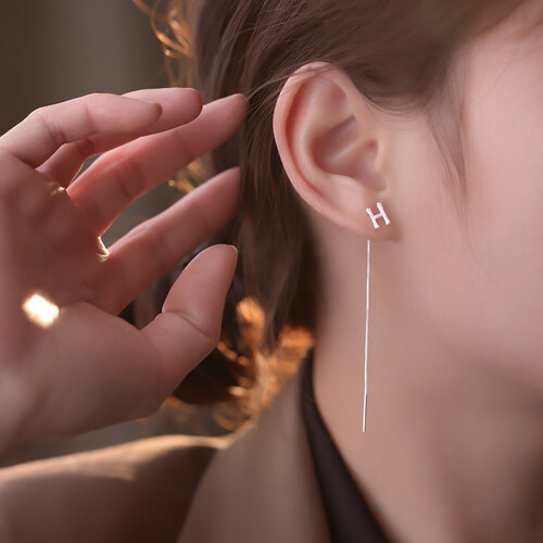 Silver Long Tassel Dangle Earrings with 26 Letters 2