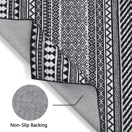 Boho Area Rug Chenille Round 4 x 4 Ft Black White 2
