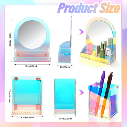 Magnetic Acrylic Locker Mirror with 2 Pen Holders 2