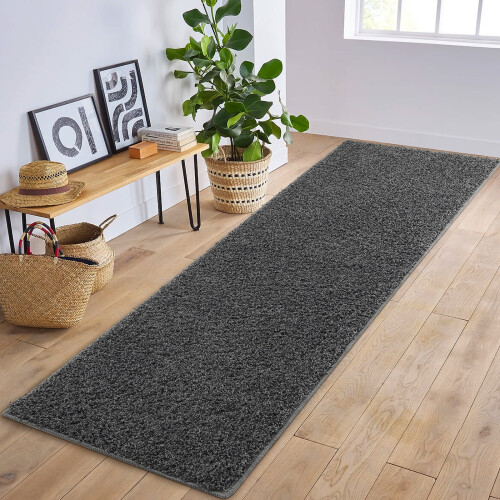 Grey Hallway Runner Rug 2x10 ft Soft Plush Shaggy 1