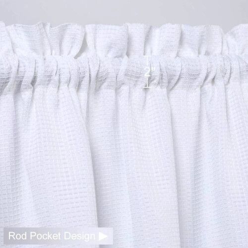 Kitchen Curtain and Valance Set Waffle Weave White 36 inch 2