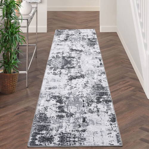 Haperlare runner rug modern abstract light gray 2 ft x 6 ft 1