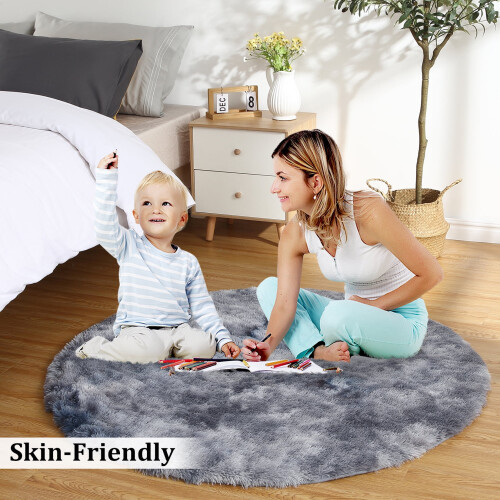 Haperlare modern circle rug soft plush dark gray 4.6 ft 2