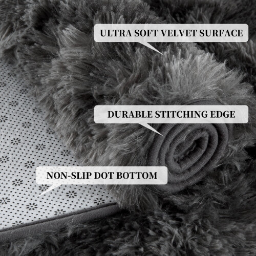 Modern shag runner rug 2 ft x 8 ft black gray 1