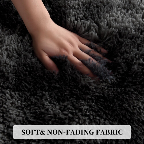 Modern shag runner rug 2 ft x 8 ft black gray 2