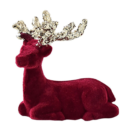 Burgundy flocked deer ornament 1 piece 1