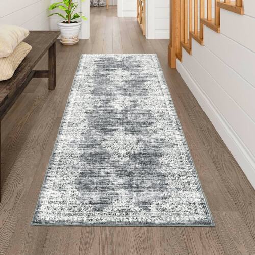 Grey Machine Washable Runner Rug 2 ft x 6 ft 2
