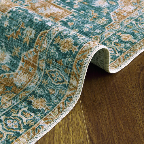Persian rug runner 2x6 ft vintage medallion distressed low 1