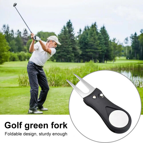 Golf divot repair tool stainless steel foldable magnetic 2
