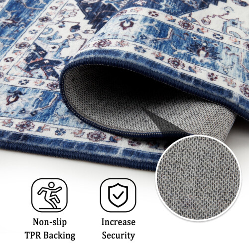 Blue Persian runner rug 2x6 ft washable non-slip 2