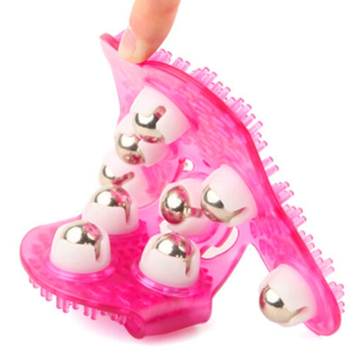 Palm-Shaped Massage Glove with 9 Roller Heads Pink 1