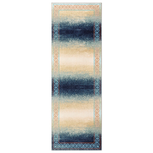 Modern washable runner rug blue 2 ft x 6 ft 2