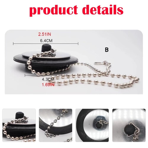 Tub Drain Plug with Chain Universal 5-Pack 1