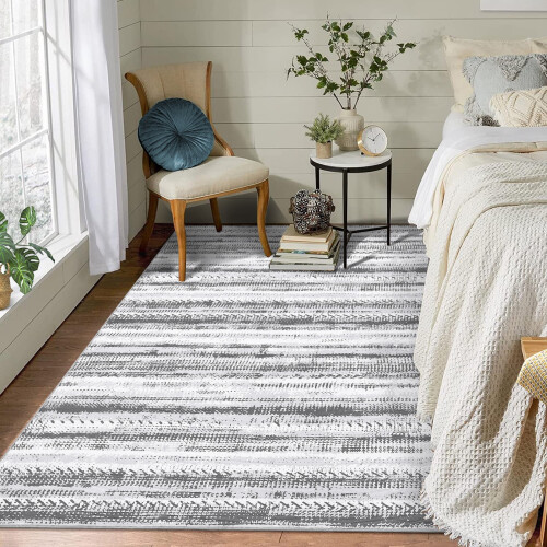Boho Area Rug Gray Geometric 4' x 6' 1